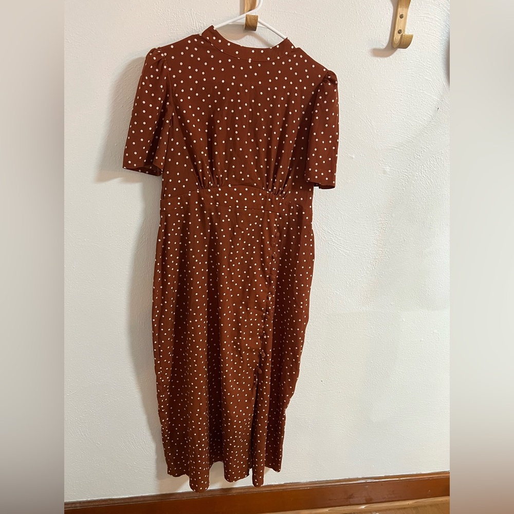 ASOS Brown Polka Dot Midi Dress Size 6